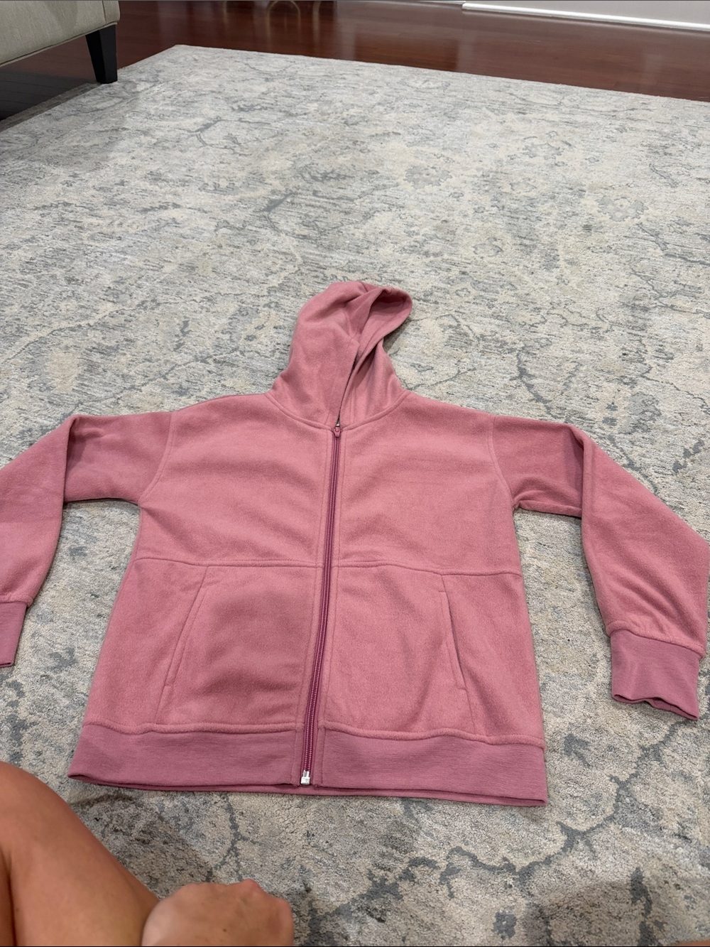 Kids Hooded Zip-Up Fleece Jacket in Dusty Rose